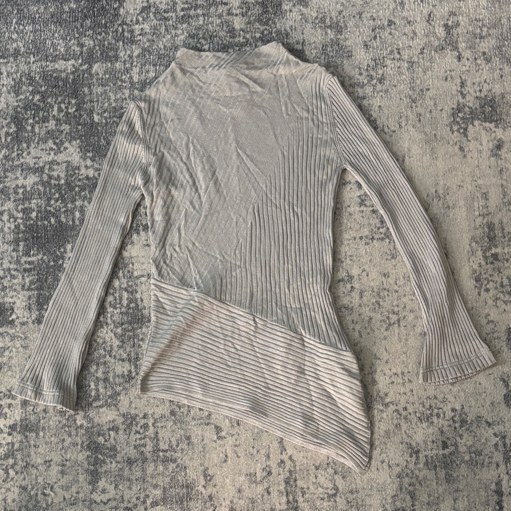 Topshop Asymmetrical Ribbed Long Sleeve Top - Gray